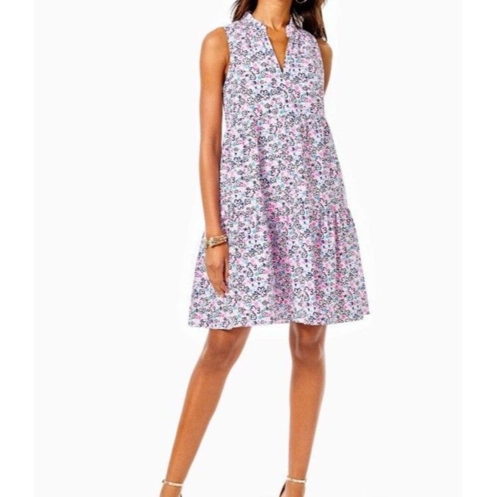 Lilly Pulitzer Womens Novella Tiered Dress Boho Multi Fun Repeat Ditsy Pockets S